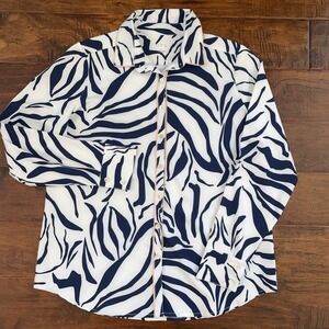 OTG Animal Print White Blue Pink Trim Button Down Shirt Spring Bold Size Large‎